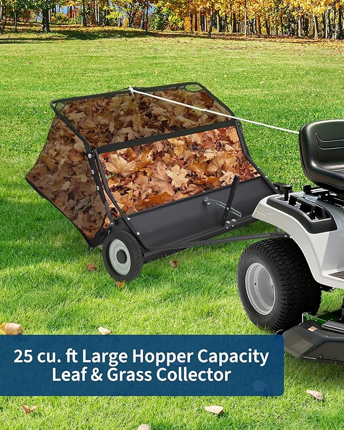 48" Lawn Sweeper Tow Behind, Pull Behind Yard Sweeper, 26 Cu. Ft Large Hopper Leaf & Grass Collector, Heavy Duty Garden Sweeper with Adjustable Sweeping Height for Yard, Lawn, Farm
