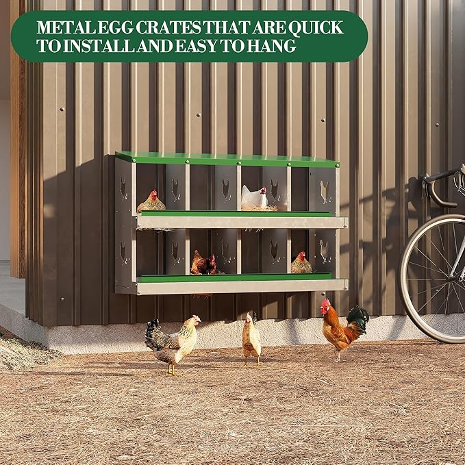 8 Holes Chicken Nesting Boxes, Nesting Boxes for Chickens, Easy to Clean and Install, Chicken Laying Box for Outdoor Chicken Coop Farm Yard, Green