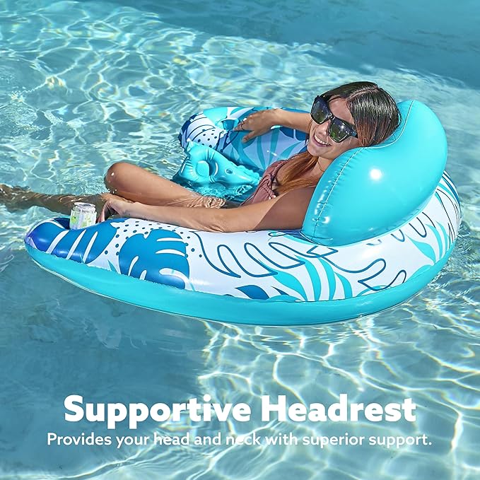 SLOOSH Inflatable Pool Floats Adult,2 Pack Pool Chairs with Cup Holders,Blow up Floats Chair,Hammock Noodle Mat for Relaxing Summer Water Fun Swimming Party Beach