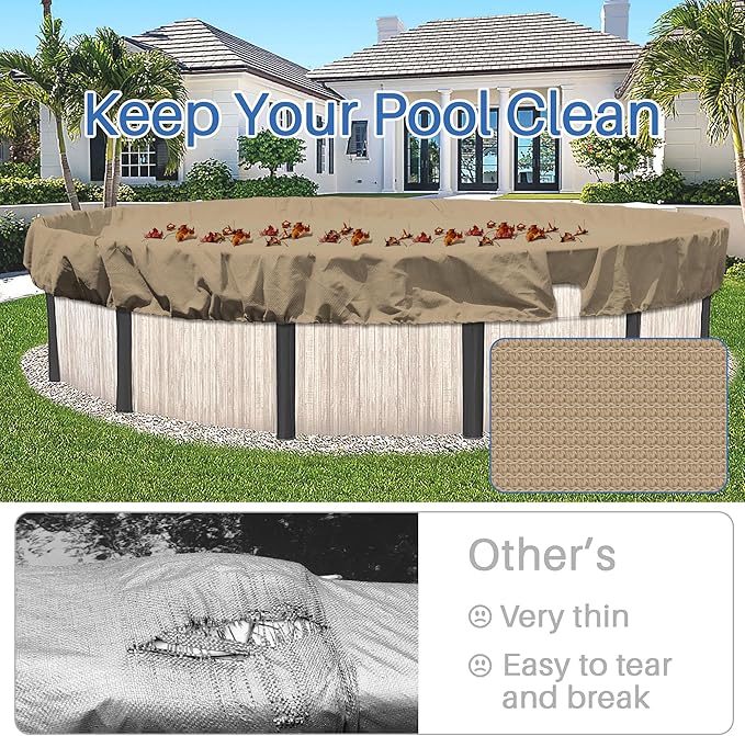 ECOOPTS 14 ft Round Pool Cover for Above Ground Pools, Swimming Pool Cover Protector Winter Safety Cover (Sand)