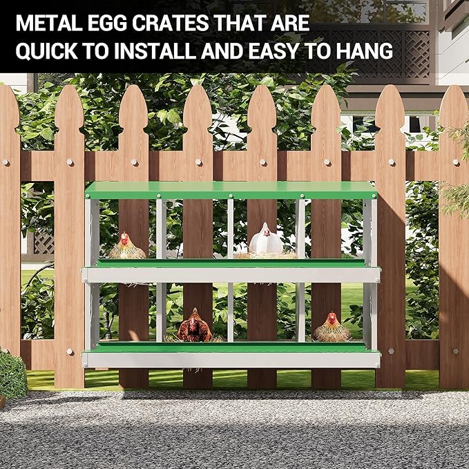 Heavy Duty Galvanized Metal Chicken Nesting Box - Rustproof Egg Laying Box for Hens with Slanted Roof, Rollout Design - Wall Mount or Freestanding Poultry Nest for Chicken Coop (8-Hole)