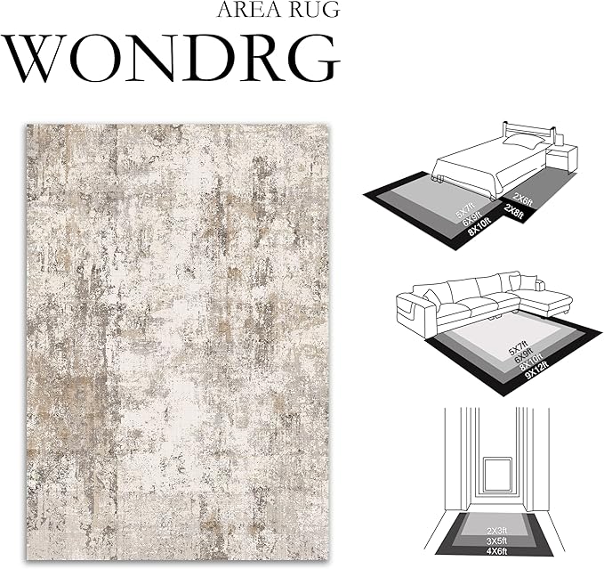 4x6 Washable Area Rug Brown Grey Neutral Abstract Entryway Kitchen Non Slip Low Pile Throw Rug Living Room Bedroom Indoor Doormat Soft Carpet for Entrance Bathroom Office