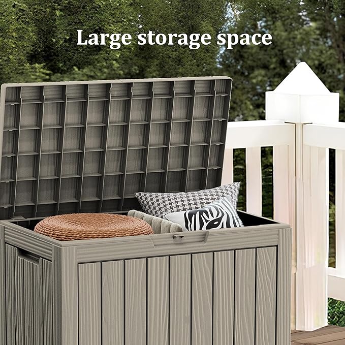 45 Gallon Patio Storage Box - Waterproof Deck Box for Outdoor Toys, Space-Saving Resin Chest with Lock for Cushions & Pool Gear, UV-Resistant, Ash Grey