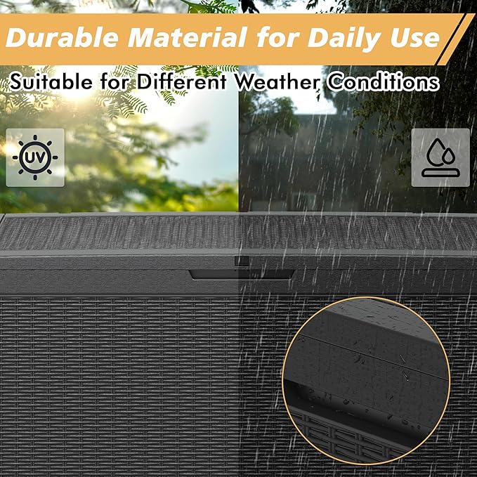 NUNU LAB 101 Gallon Resin Deck Box – Large Lockable Outdoor Storage Box with Gas Lift, Waterproof Patio Storage for Cushions, Garden Tools, Pool Supplies, and More, Black