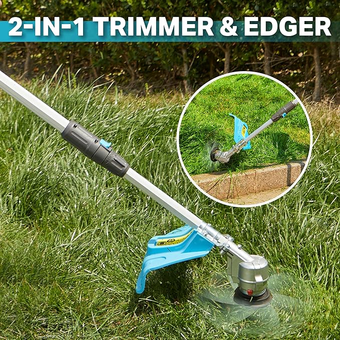 RB 40V 15" Cordless 2-in-1 Grass Trimmer and Edger – Lightweight, Powerful, with 2.0Ah Battery & Charger & 39ft 0.079'' line, Auto Feed, Adjustable Speed & Telescopic Handle