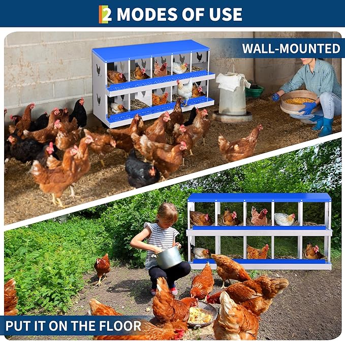 Chicken Nesting Box with Removable Tray, 10 Compartment Nesting Boxes for Chickens, Easy to Clean and Install, Durable Chicken Laying Boxes for Chicken Coop, Protects Eggs(Blue)