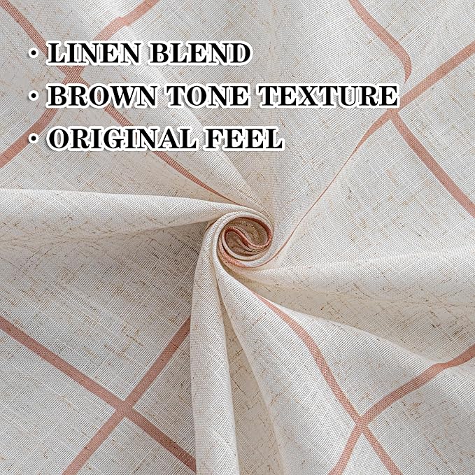 MYSKY HOME 100% Blackout Plaid Farmhouse Linen Curtains 84 Inch Long for Living Room Double Layer Checkered Drapes Thermal Insulated Privacy Protection Rod Pocket Back Tab, 1 Panel, 52" W, Tan
