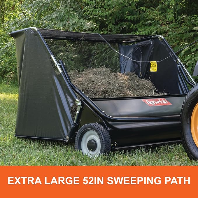 Agri-Fab 45-0546 52" Tow-Behind Lawn Sweeper, 26 cu. ft Hopper Bag Capacity; Leaf & Grass Catcher, with Adjustable Brush Height and Dump From Seat Handle