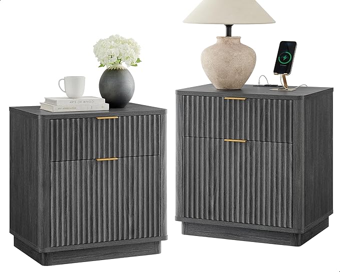 T4TREAM 23'' Fluted Nightstand Set of 2