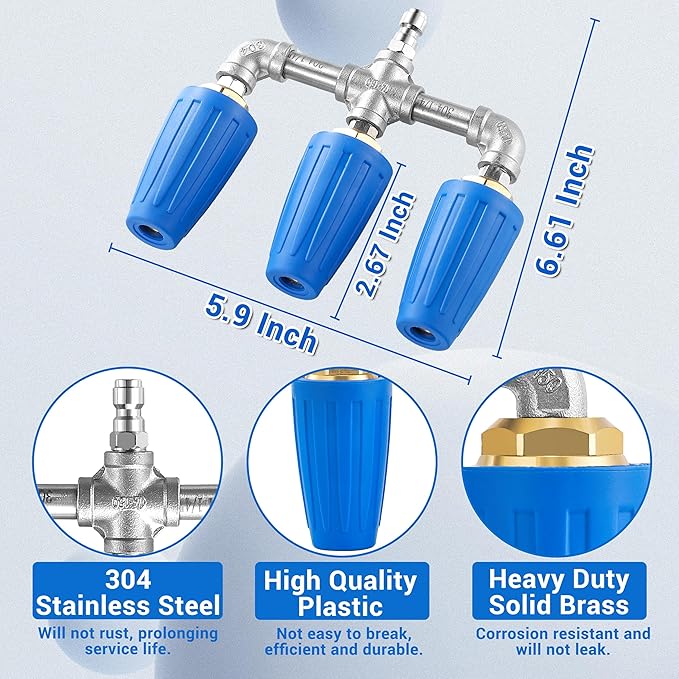 Triple Turbo Nozzle Pressure Washer, 360° Rotating Turbo Nozzle with 1/4" Quick Connector, 2.0 Orifice 3-in-1 Turbo Nozzle, 4000 PSI