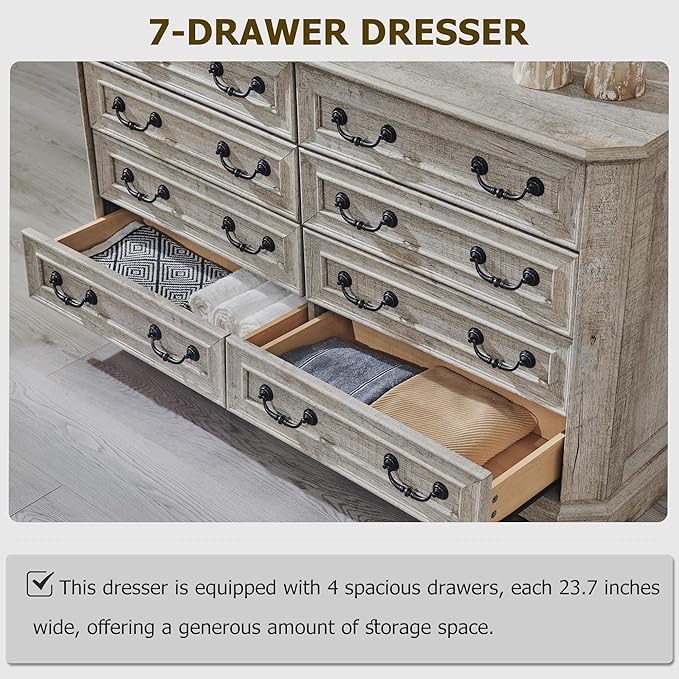 T4TREAM Farmhouse 8 Drawers Dresser for Bedroom, 54" Wide Wood Rustic Chest of Drawers with Natural Texture, Vintage Design, Storage Dressers Organizer for Bedroom, Living Room, Light Rustic Oak