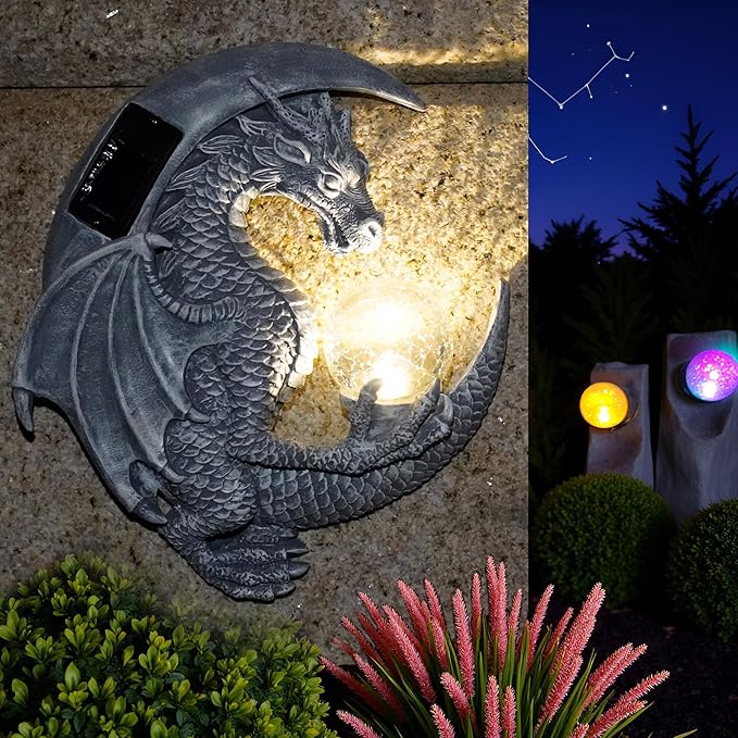 Dragon Tree Hugger Solar Magic Orb Garden Statue Dragon Solar LED Lights Decor Sun Moom for Your Patio Balcony Porch Yard for Mom Grandma