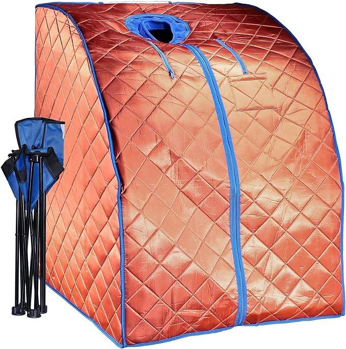 Infrared Sauna, Low EMF Negative Ion Portable Indoor Sauna with Chair and Heated Footpad, Copper, Large