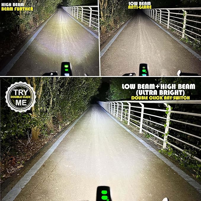 1500 Lumens USB Rechargeable LED Bike Light Set, Powerful Bicycle Front
