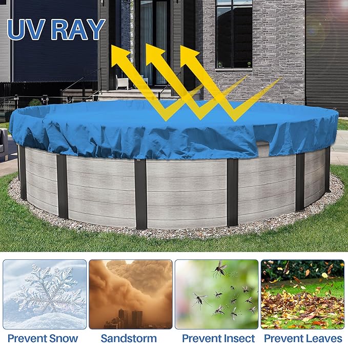 ECOOPTS 11 ft Round Pool Cover for Above Ground Pools, Swimming Pool Cover Protector Winter Safety Cover (Blue)