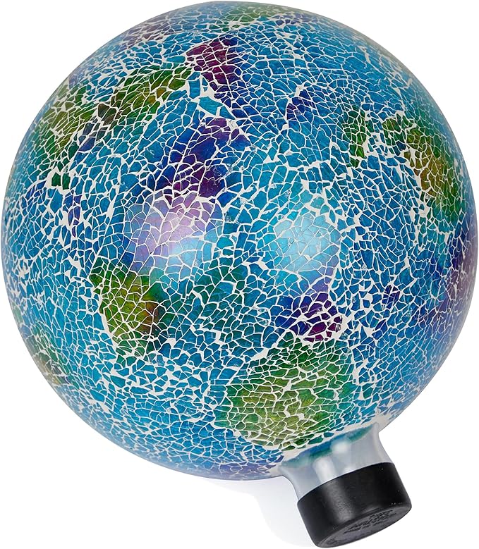 Alpine Corporation - Shades of Blue Crackle Glass Gazing Ball, Colorful Garden Décor for Patio & Yard, 12" Tall (Multicolor)