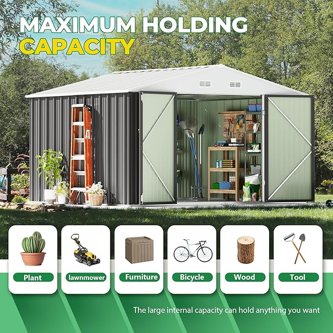 Devoko 8 x 10 FT Outdoor Storage Shed, Metal Garden Sheds & Outdoor Storage Clearance, Large Tool Shed Outdoor with Single Lockable Door for Patio Lawn Backyard (Gray)