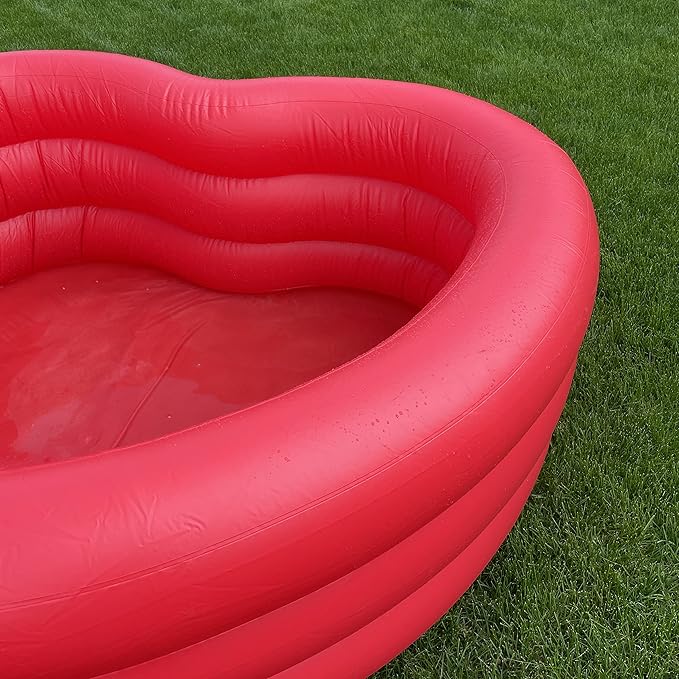 Ban.do Red Heart-Shaped Inflatable Swimming Pool, Large Blow Up Pool Fits 2-3 Adults, Red Heart