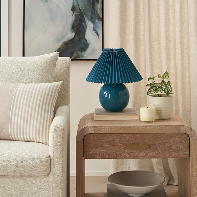 Nourison Home 13" Blue Ceramic Round Lamp