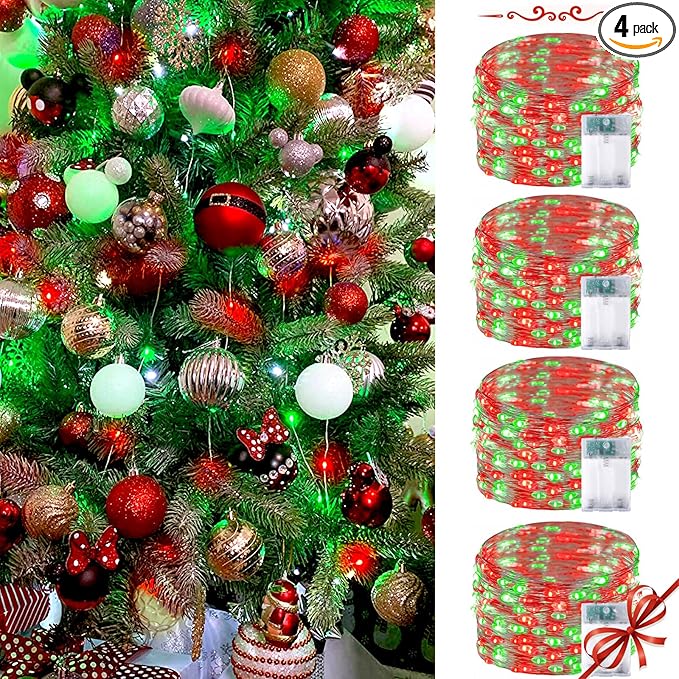 4 Pack Red and Green Christmas String Lights, Each 20FT 60 LED Fairy Lights