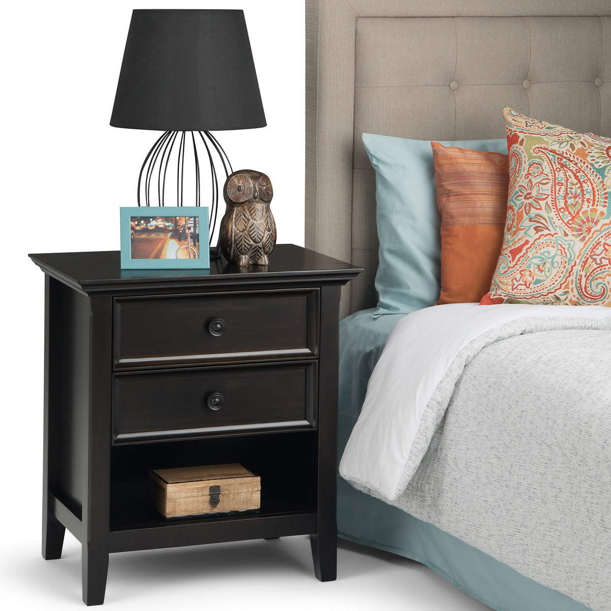 Amherst 24" Wide Solid Wood Bedside Table in Hickory Brown