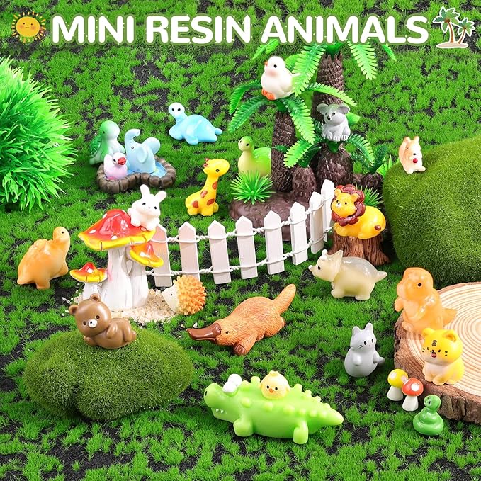 45PCS Mini Resin Animals Tiny Cute Forest Figurines, Miniature Figures to Hide, Little Animal Toys Small Accessories for Topper Desk Garden Dollhouse Landscape Aquarium Ornaments Crafts & Decor