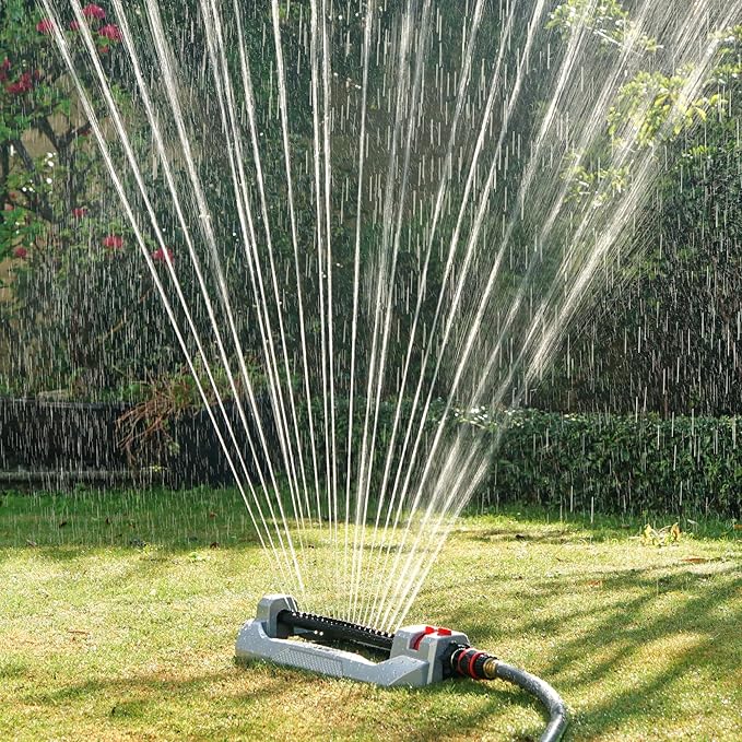 Eden 94111 Lawn&Garden Metal Oscillating Water Sprinkler for Yard W/Quick Connect Starter Set 4,400 Sq Ft Coverage, Heavy Duty