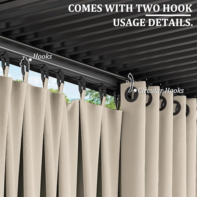 Gazebo Universal Replacement Privacy Curtain,12'×16' Gazebo Outdoor Waterproof Curtains, 4-Panels Sidewall Curtains with Double Zipper for Patio Canopy, Garden and Backyard (Curtain Only)