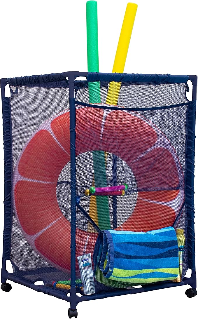 Essentially Yours Rolling Pool Storage Organizer Bin, Medium, (25.4" W x 25.4" L x 40" H), Blue Style 417227