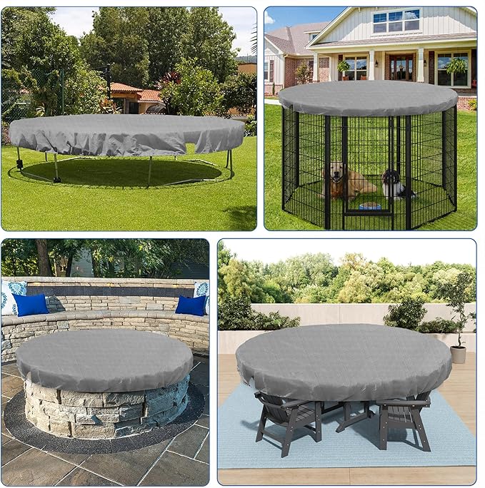 ECOOPTS Round Pool Cover for Above Ground Pools, Swimming Pool Cover Protector Winter Safety Cover (12 ft, Light Grey)