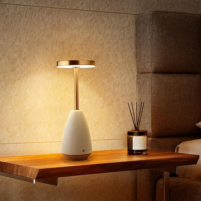 RONDURE 11.0" Ceramic Cordless Table Lamp, Portable Rechargeable Table lamp