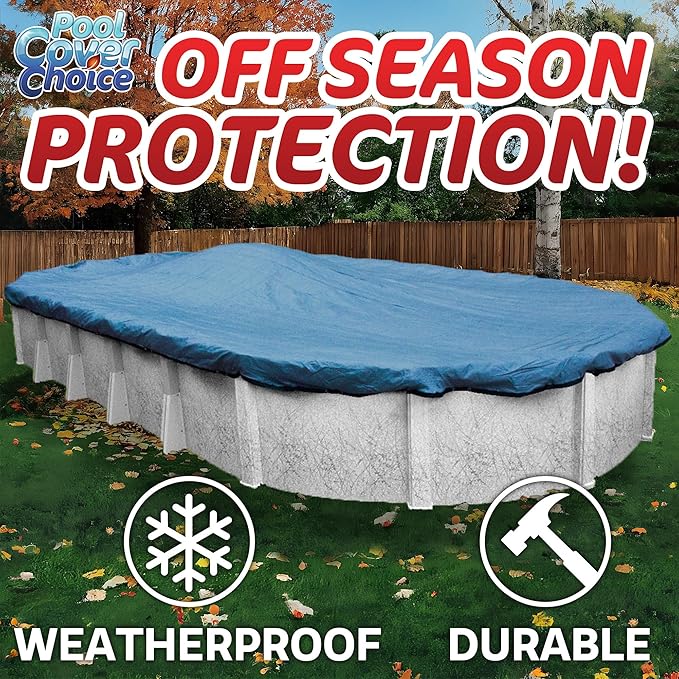 Winter Swimming Pool Cover for 15 ft x 27 ft Aboveground Oval Pool Size, Durable Choice Series, Solid Material, Color - Blue Stone, Pool Cover Choice 341527-4CHOICE