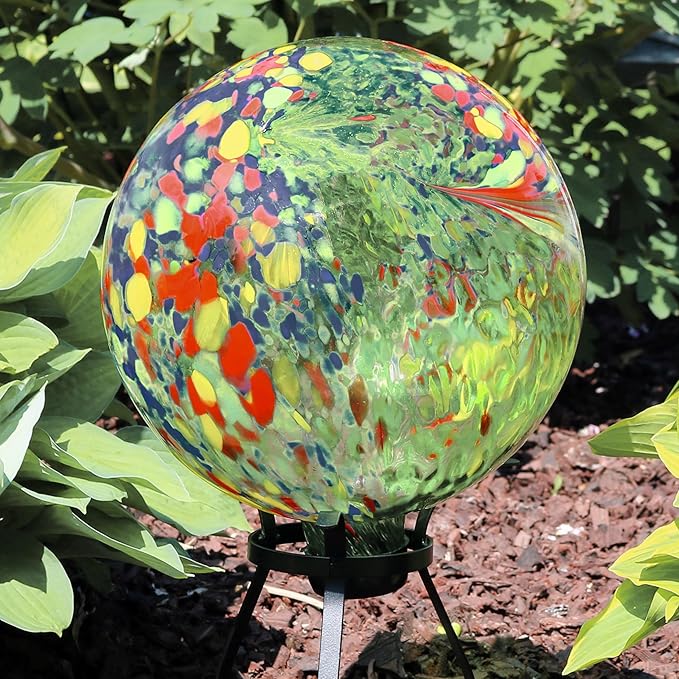 Sunnydaze 10-Inch Gazing Ball for Garden - Glass Gazing Globe for Outside - Garden Orb Yard Decor - Green Artistic