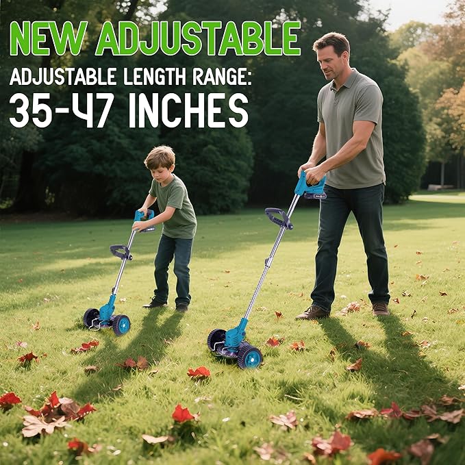 Weed Wacker Cordless Adjustable Weed Eaters 3 in 1 Electric String Trimmer Lawn with Two Battery with Charger Comes with Multiple Blades for Yard,Green,Garden(Blue)