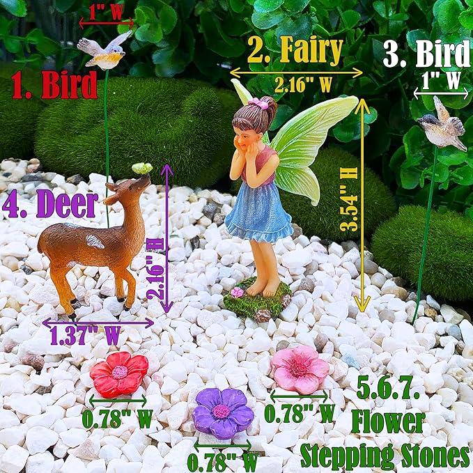 Mood Lab Fairy Garden - Miniature Accessories and Figurines Kit - Deer Set of 7 pcs - for Outdoor or House Decor