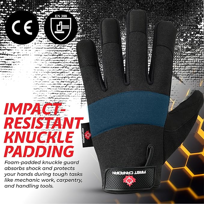 1 Pair Heavy Duty Mechanic Work Gloves for Men & Women – Synthetic Leather Safety Gloves, Puncture Resistant, Durable Utility Gloves for Automotive, Construction, Yard Work & Landscaping (XL)