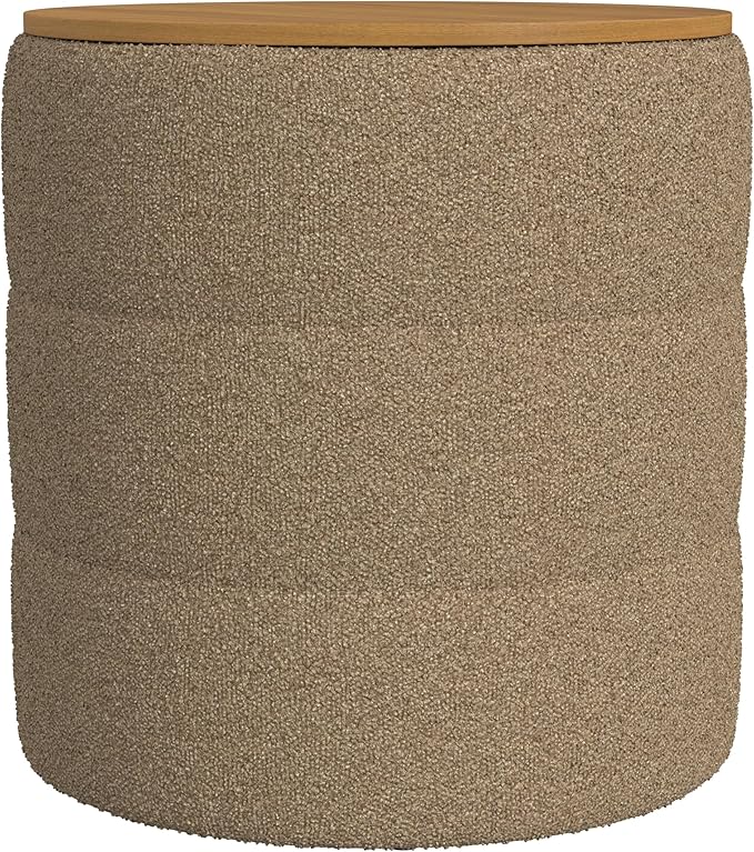 HomePop Channel Storage Ottoman with Wood Top - Brown Boucle