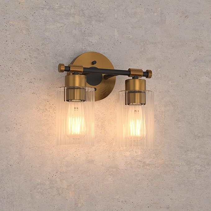 Inlight 10" Wide 2-Light Brass Gold Bathroom Vanity Light, Modern Black Bath