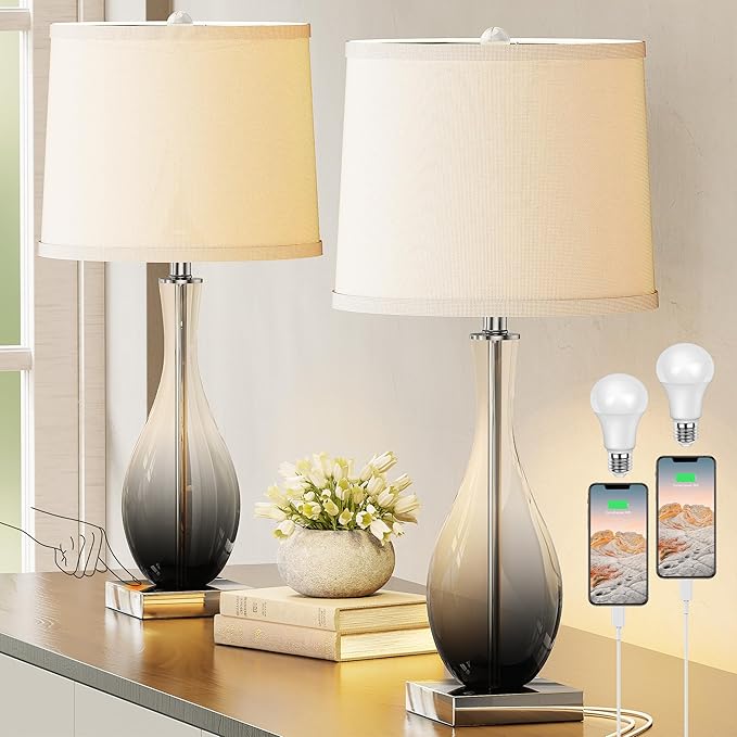 Table Lamps Set of 2 with Touch Control, 3-Way Dimmable Modern Glass table lamp