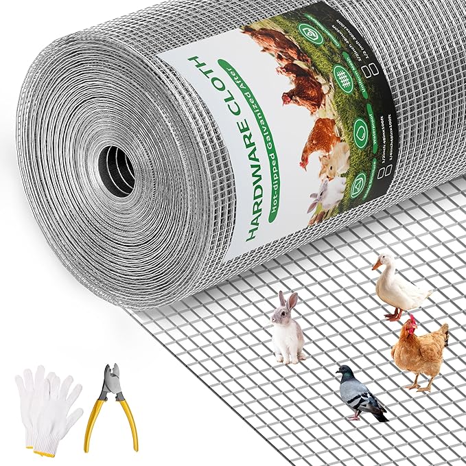 23Gauge 1/4 in 48in×100ft Hardware Cloth Galvanized Wire Mesh Roll Chicken Wire Fence Plant Welded Metal Wire Fence, Supports Poultry Animal Netting Cage Fence,Used in Industry Agriculture Farming