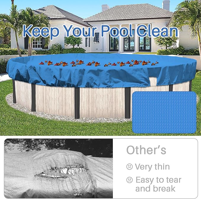 ECOOPTS 9 ft Round Pool Cover for Above Ground Pools, Swimming Pool Cover Protector Winter Safety Cover (Blue)