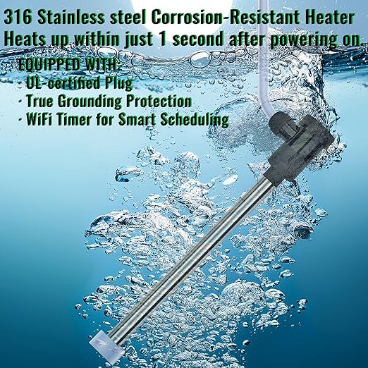 2000W Fully Submersible Water Heater for Swimming Pool & Bathtub – Portable Immersion Electric Heater with Temp Control & WiFi Timer for Hot Tub, Above Ground Pool and Inflatable Pool