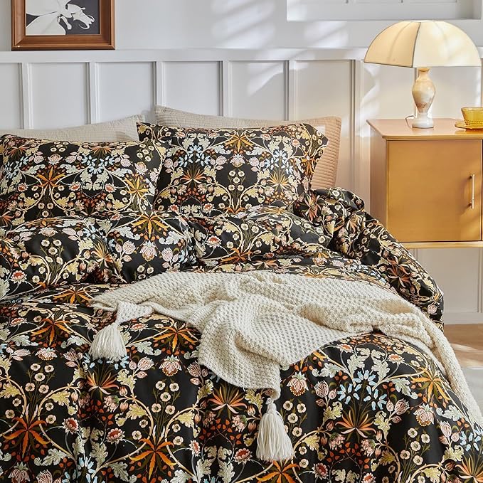 Vintage Floral Paisley Comforter Set Full Size Bohemian Flowers Leaves Pattern Comforter Fluffy Soft Microfiber Botanical Floral Bedding Set Farmhouse Paisley Flowers Comforter Set for Girls Women