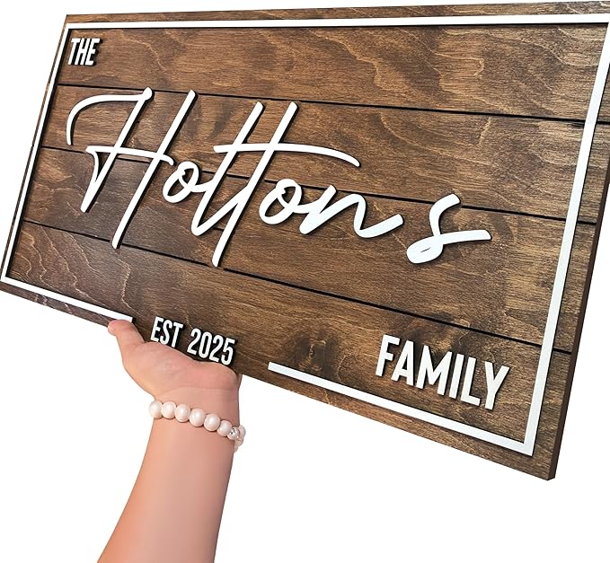 Personalized Custom Wood Name Sign for Home, Office, Nursery, Wedding, Baby Shower (Art Deco, Walnut, Large)