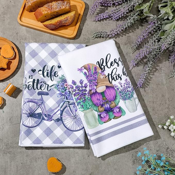 Set of 6 Lavender Kitchen Towels Purple Floral Dishtowels Rustic Absorbent Purple Tea Hand Towels 24 x 16 Inches Lavender Lover Gifts for Farmhouse Kitchen Bathroom Accessories Decorations