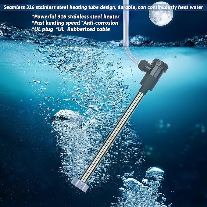 1500W Immersion Water Heater Portable Electric Pool and Hot Tub Submersible Water Heater with WiFi Timer and Auto Shut Off for Spa, above ground pool, Bathtub, Swimming pool & baptismal pool