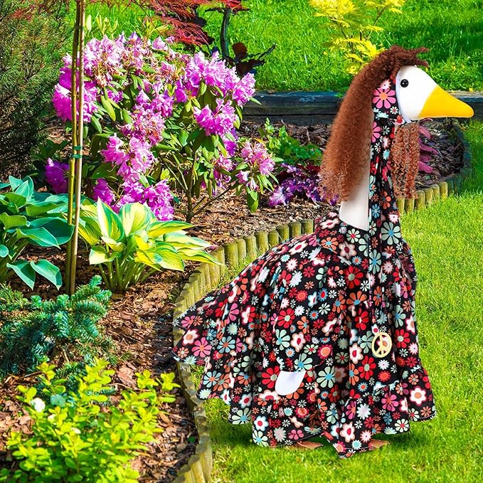 Outus Halloween Hippie Goose Outfits Funny Hippie Outfit for Porch Goose 23 Inch Holiday Lawn 70s Geese Cloth for Halloween Vintage 70s Parties Yard Garden Outdoor Decor