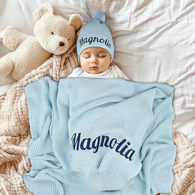 Personalized Baby Blanket, 100% Organic Certified Cotton, Customized Swaddle Blanket with Name, Receiving Blankets for Boys and Girls, Perfect Custom Gifts for Newborns, Kids and Baby Showers