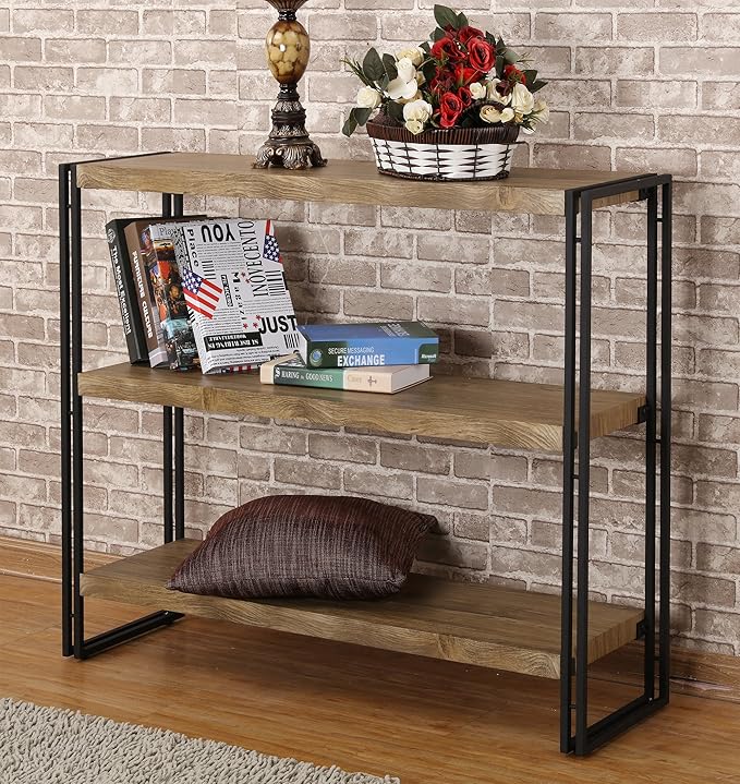 3 Tier Bookshelf Rustic Industrial Bookcase with Modern Open Wood Shelves, Sonoma Oak