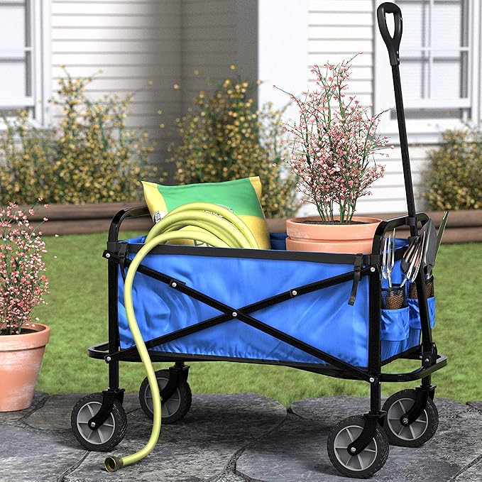 Amazon Basics Collapsible Folding Heavy Duty Utility Wagon for Outdoor Sports, 265 pounds Weight Capacity, Camping, Garden, and Shopping, 27.6 x 40.9 x 20 inches, Blue
